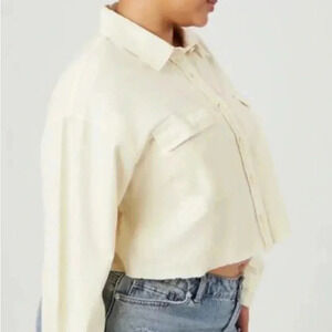 Forever 21 Twill Cropped lightweight button down  jacket,shacket -Ivory Size 2X